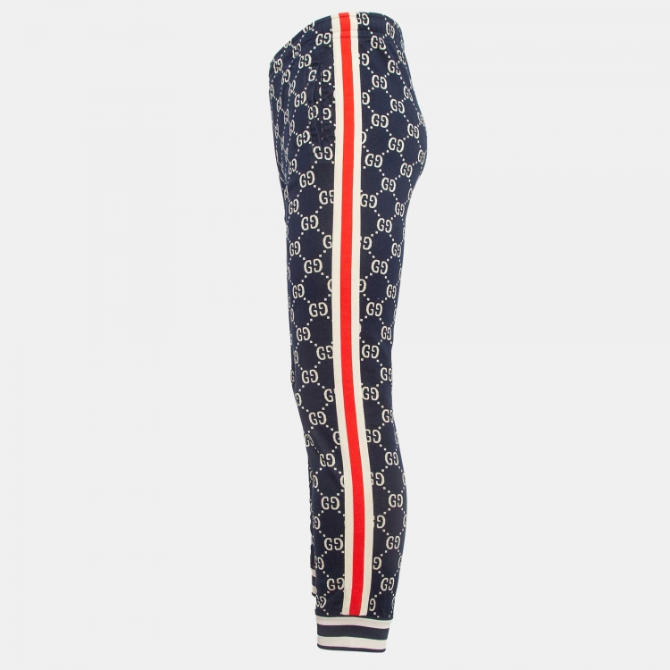 Pre Owned Gucci Navy Blue GG Intarsia Knit Track Pants M