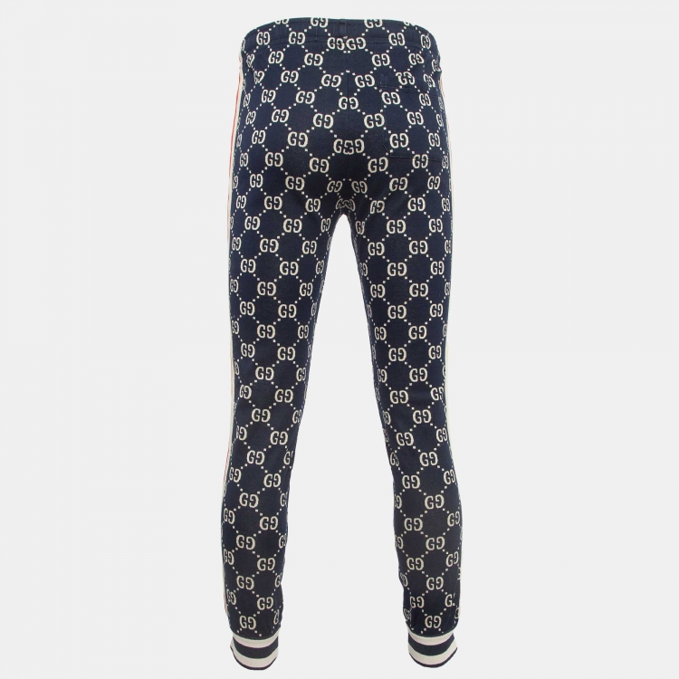 Pre Owned Gucci Navy Blue GG Intarsia Knit Track Pants M