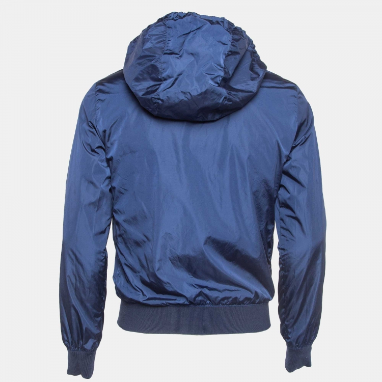 Pre Owned Gucci Blue Synthetic Hooded Zip-Up Jacket XS