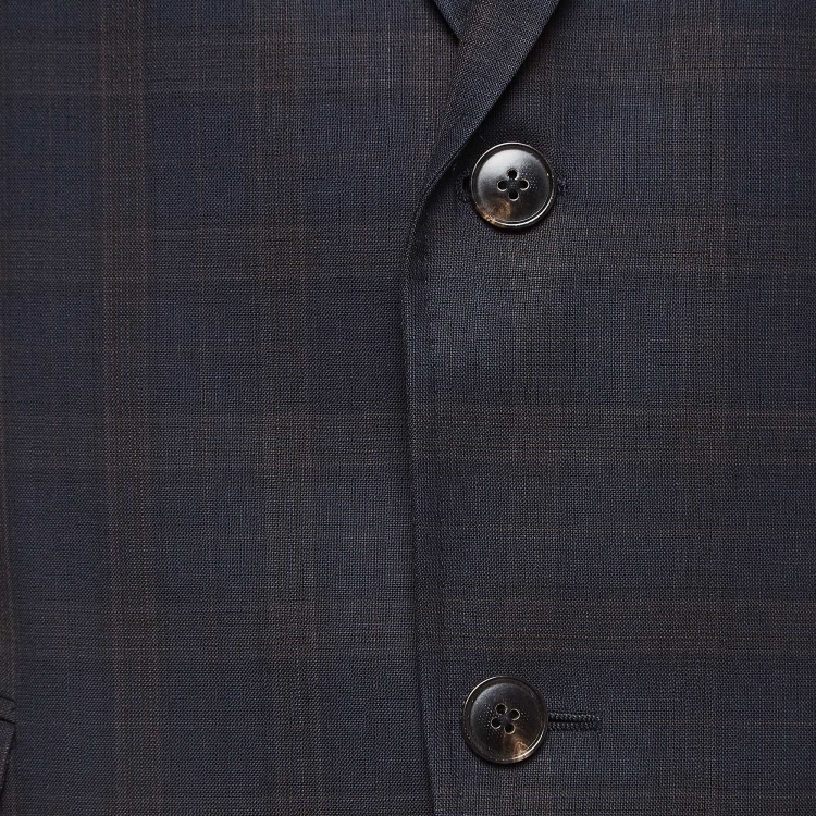 Pre Owned Gucci Navy Blue Checked Wool Pants Suit XXL