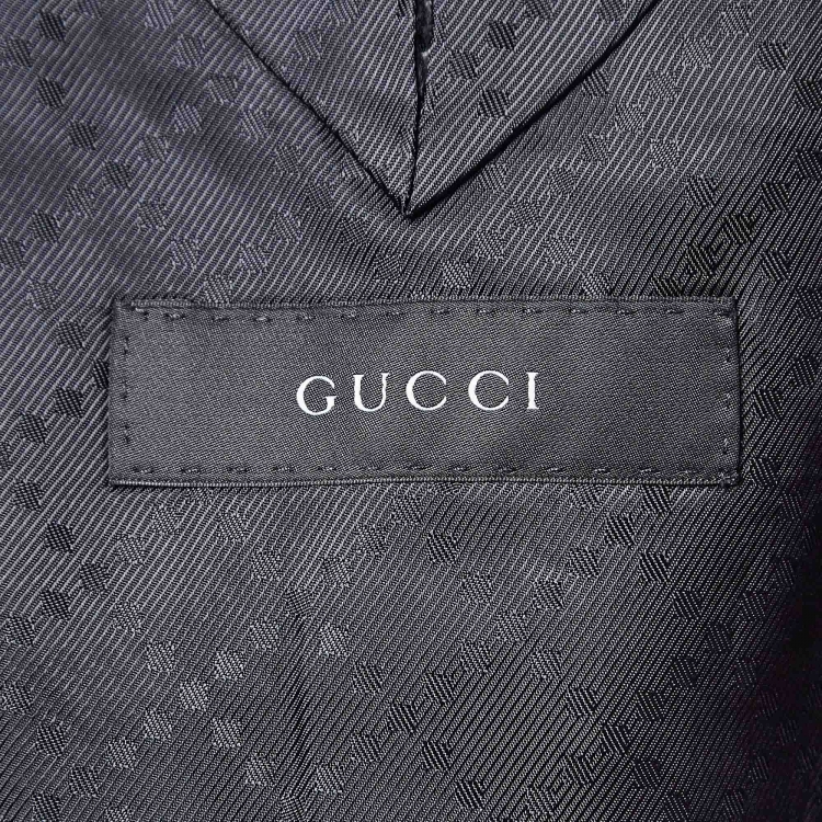 Pre Owned Gucci Navy Blue Checked Wool Pants Suit XXL