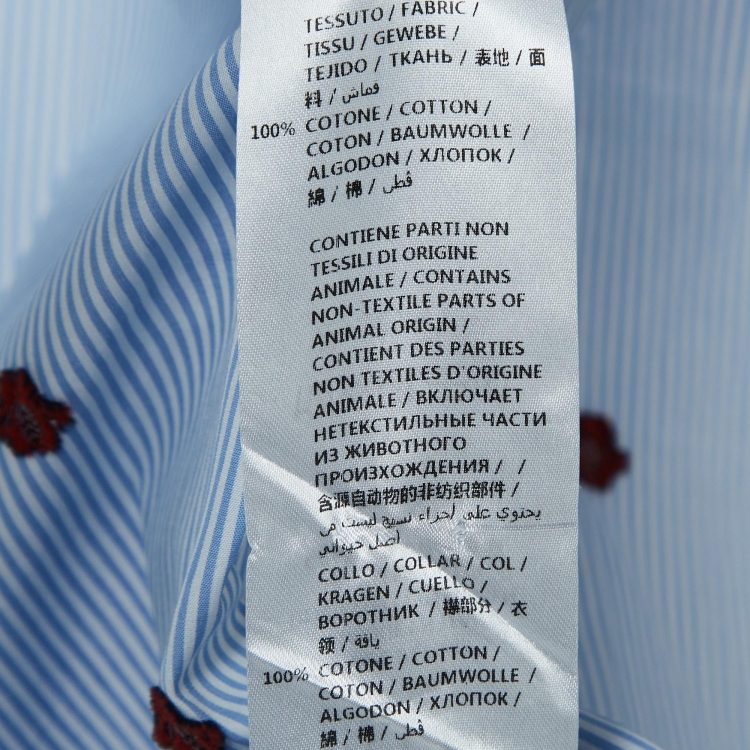 Pre Owned Gucci Blue Pinstripe Bee Embroidered Cotton Cambridge Shirt S