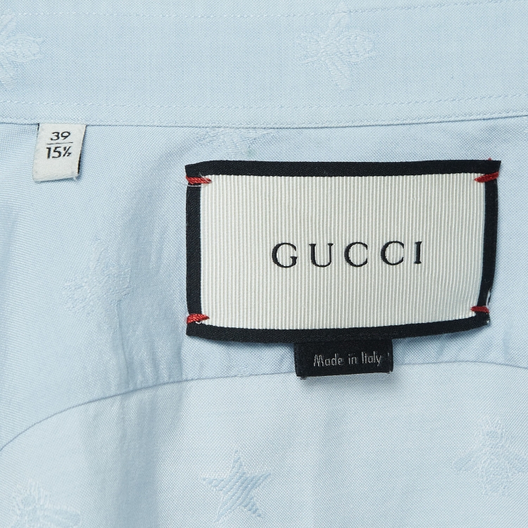 Pre Owned Gucci Light Blue Bee and Star Embossed Cotton Shirt M
