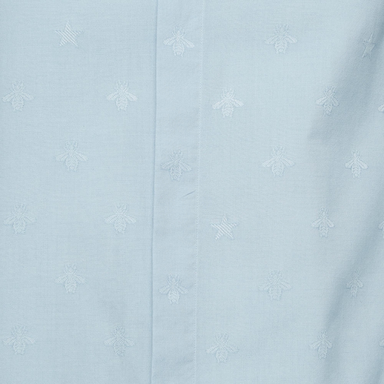 Pre Owned Gucci Light Blue Bee and Star Embossed Cotton Shirt M