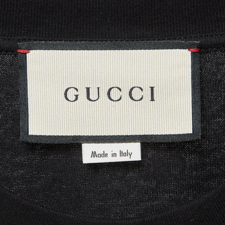 Pre Owned Gucci Black Apple GG Print Cotton T-Shirt M