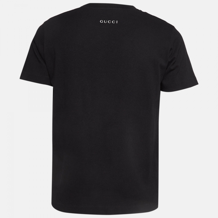 Pre Owned Gucci Black Apple GG Print Cotton T-Shirt M