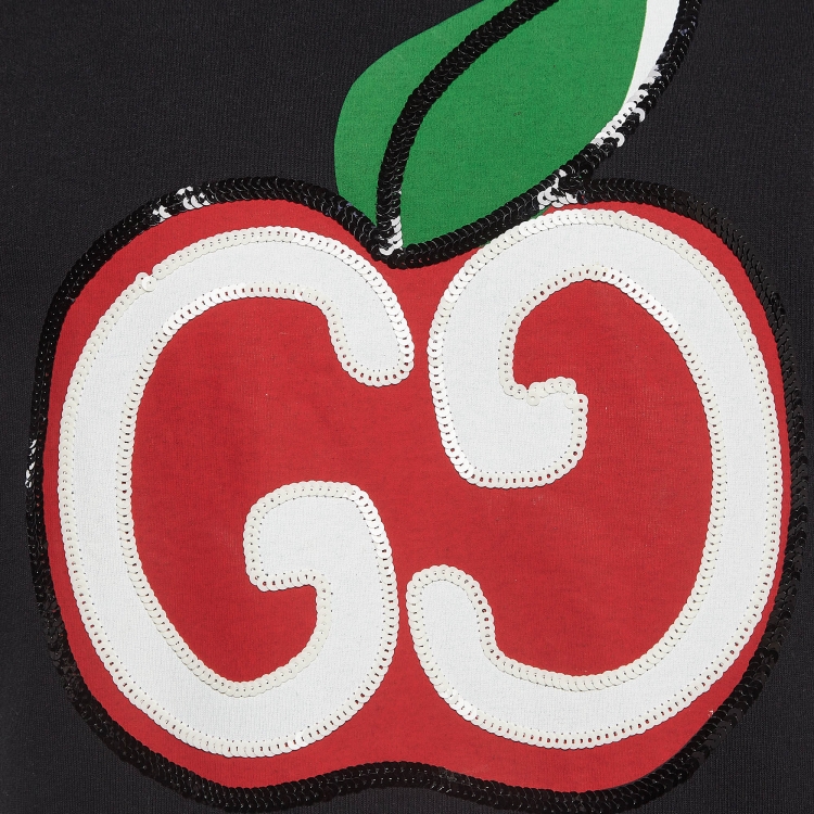 Pre Owned Gucci Black Apple GG Print Cotton T-Shirt M