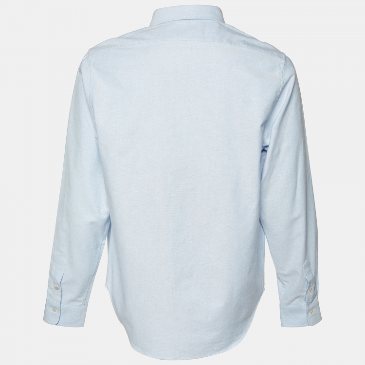 Pre Owned Gucci Light Blue Embroidered Cotton Button Down Shirt L
