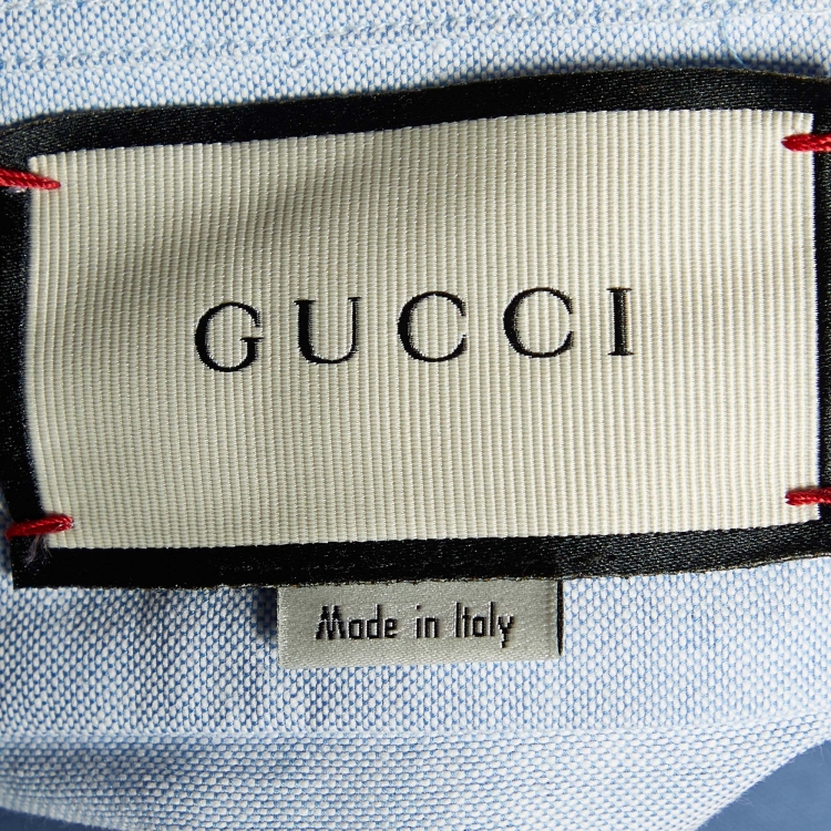 Pre Owned Gucci Light Blue Embroidered Cotton Button Down Shirt L