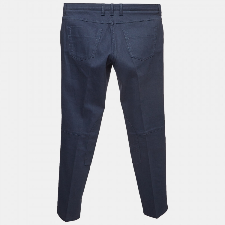 Pre Owned Gucci Blue Cotton Buttoned Riding Pants M
