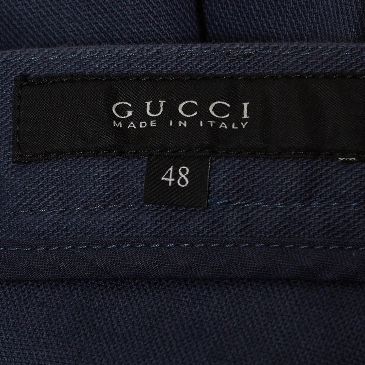 Pre Owned Gucci Blue Cotton Buttoned Riding Pants M
