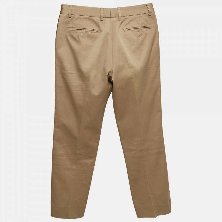 Pre Owned Gucci Beige Cotton Contrast Trim Pants XS