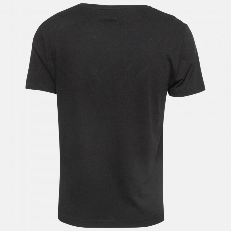 Pre Owned Gucci Black Logo Print Cotton Distressed T-Shirt XS