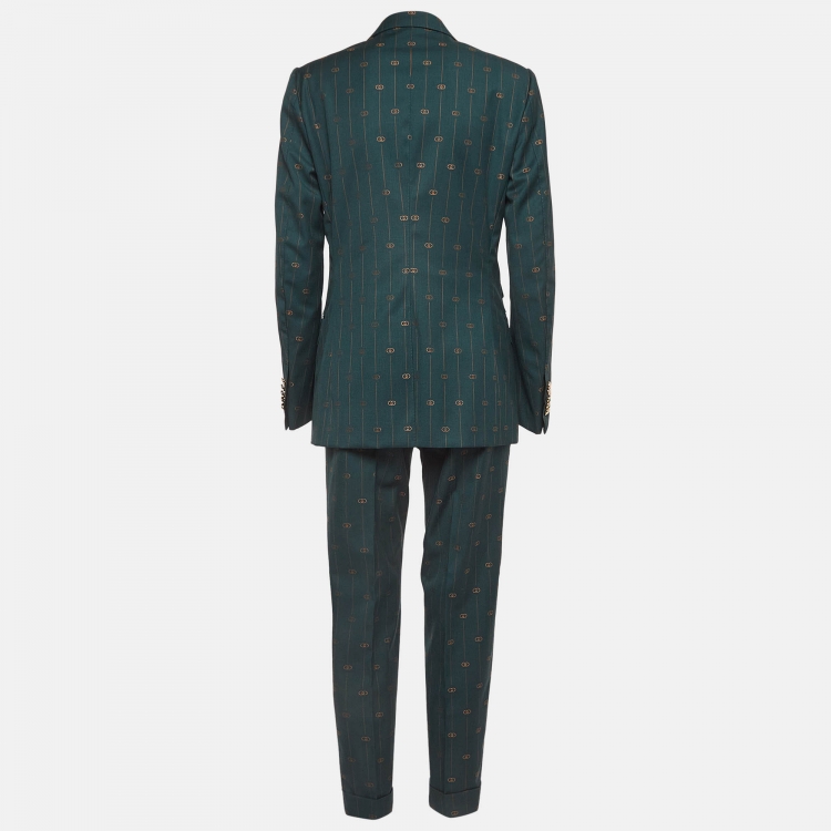 Pre Owned Gucci Green Pinstripe Wool Blazer and Pants Suit XS/S