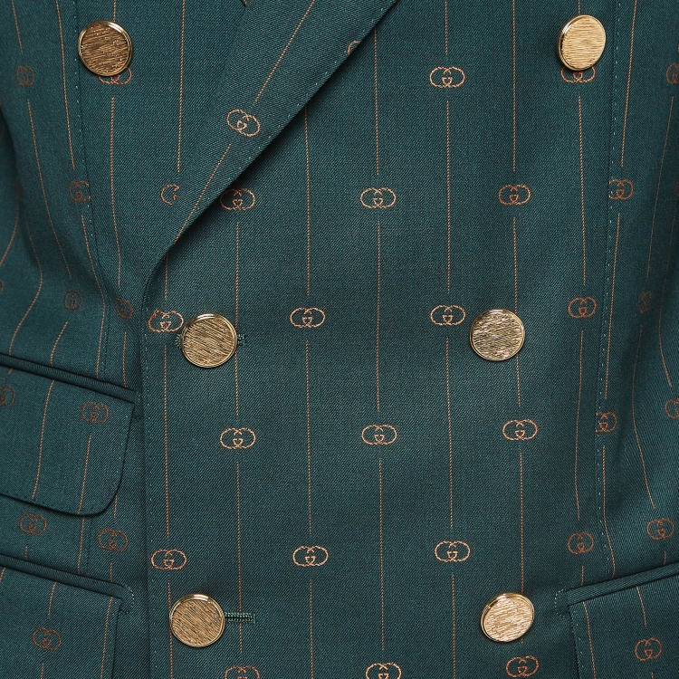 Pre Owned Gucci Green Pinstripe Wool Blazer and Pants Suit XS/S