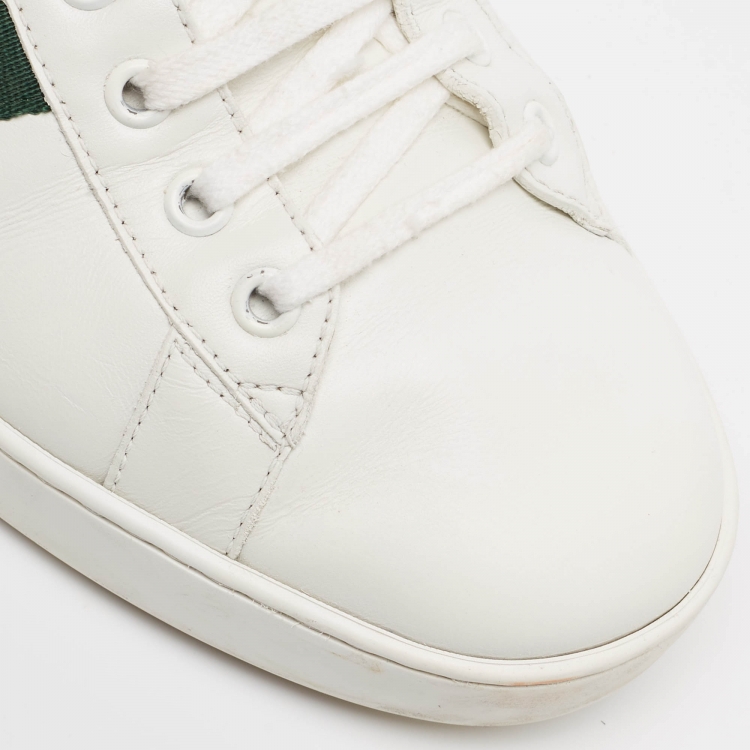 Pre Owned Gucci White Leather Embellished Lightning Bolt Ace Sneakers Size 44