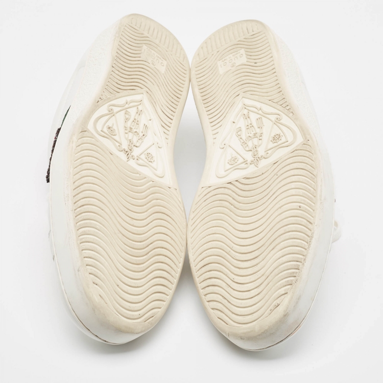 Pre Owned Gucci White Leather Embellished Lightning Bolt Ace Sneakers Size 44