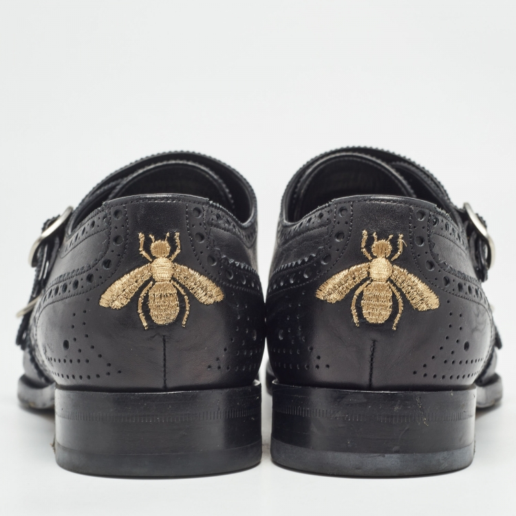 Pre Owned Gucci Black Brogue Leather Queercore Double Strap Monk Size 44