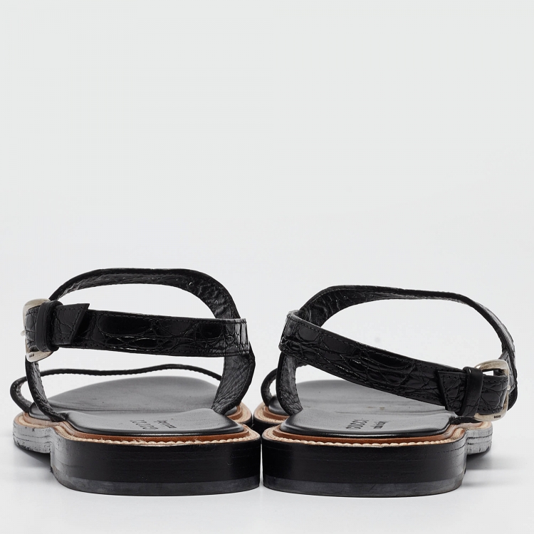 Pre Owned Gucci Black Embossed Croc Slingback Sandals Size 43