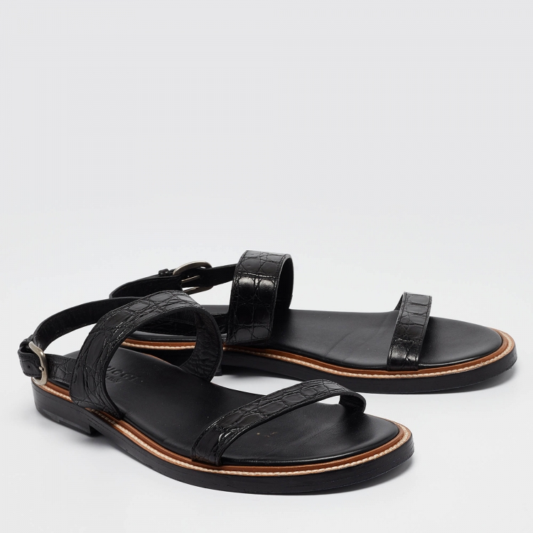 Pre Owned Gucci Black Embossed Croc Slingback Sandals Size 43