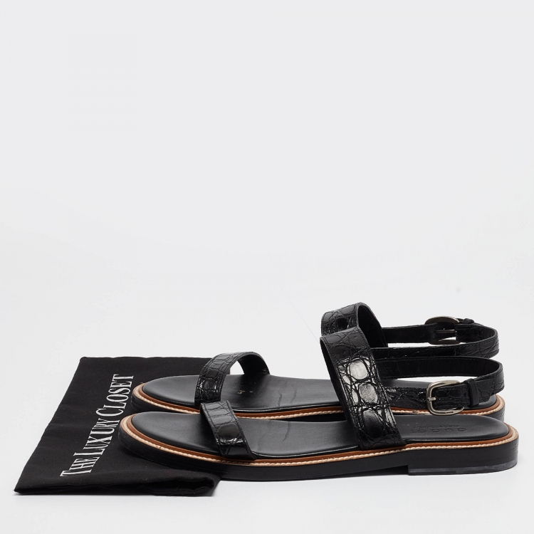 Pre Owned Gucci Black Embossed Croc Slingback Sandals Size 43
