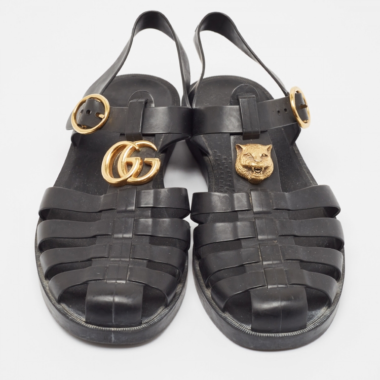 Pre Owned Gucci Black Rubber Tiger Head Caged Sandals Size 40