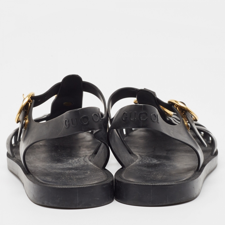 Pre Owned Gucci Black Rubber Tiger Head Caged Sandals Size 40