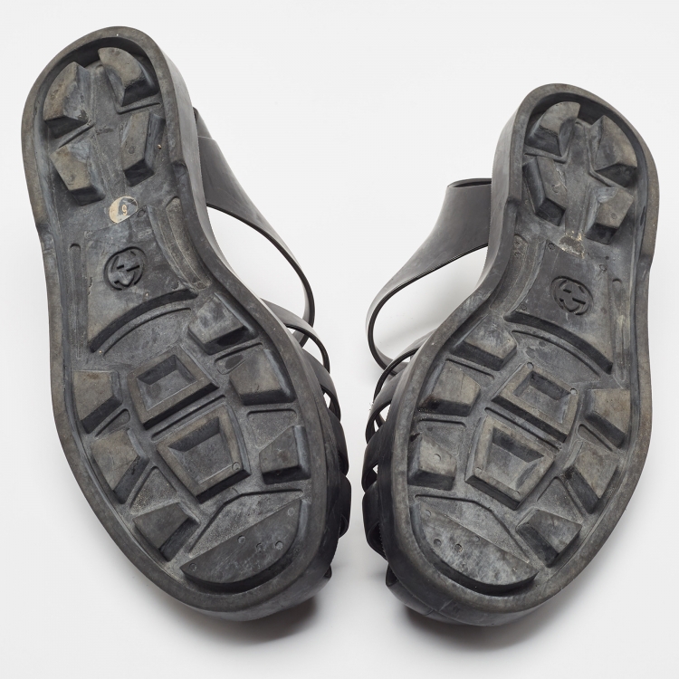 Pre Owned Gucci Black Rubber Tiger Head Caged Sandals Size 40