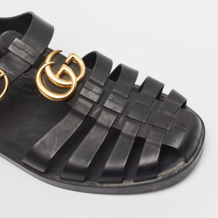 Pre Owned Gucci Black Rubber Tiger Head Caged Sandals Size 40