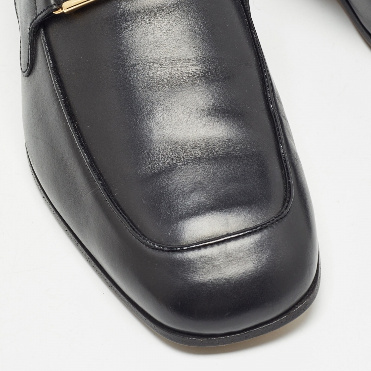 Pre Owned Gucci Black Leather Interlocking G Loafers Size 43