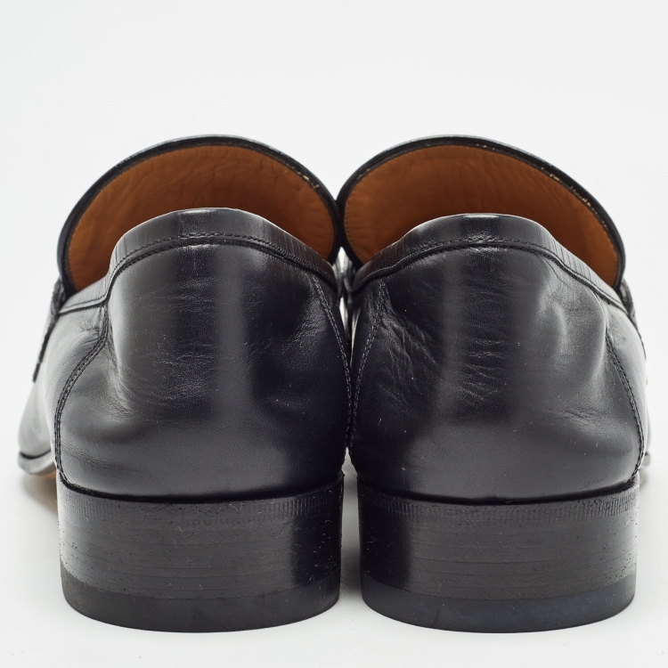 Pre Owned Gucci Black Leather Interlocking G Loafers Size 43