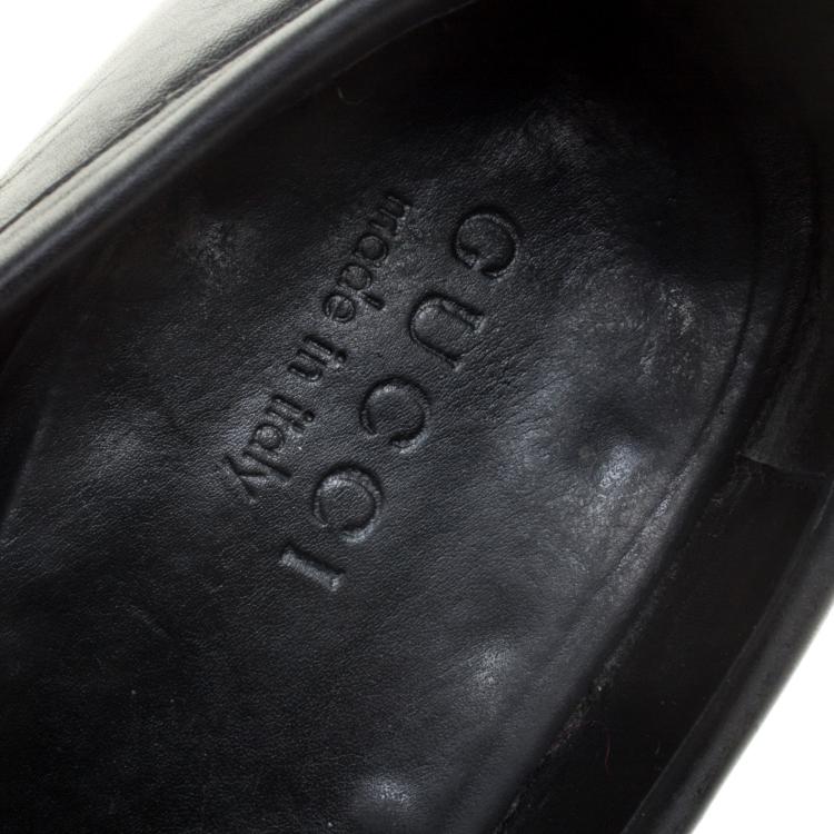 Pre Owned Gucci Black Leather GG Oxfords Size 43.5