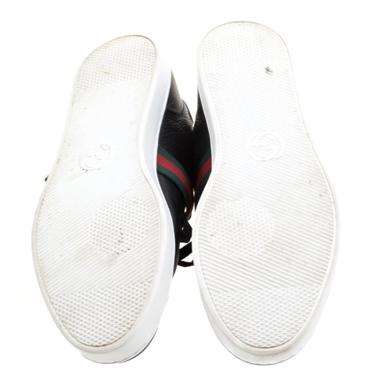 Pre Owned Gucci Black Leather Saville Web Detail Buckle Sneakers Size 44.5