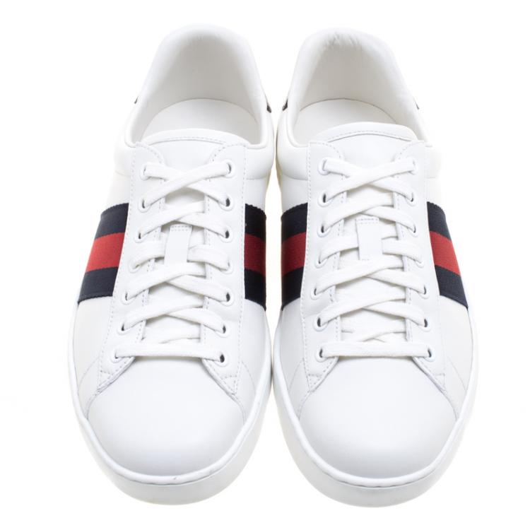 Pre Owned Gucci White Leather Python Trim Web Detail Ace Low Top Sneakers Size 42