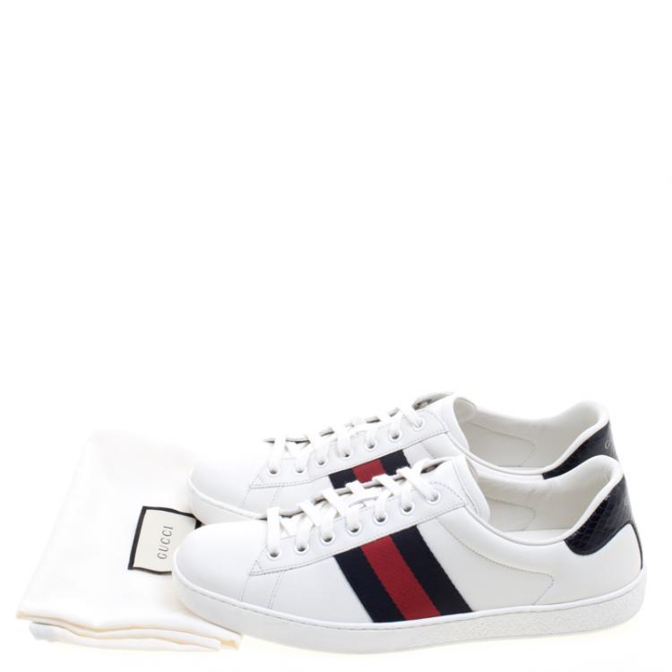 Pre Owned Gucci White Leather Python Trim Web Detail Ace Low Top Sneakers Size 42
