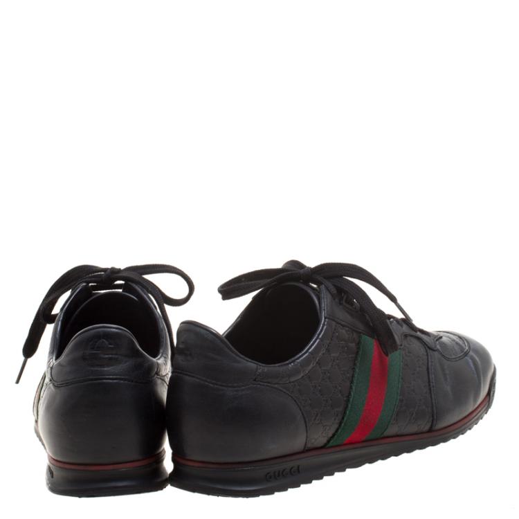 Pre Owned Gucci Black Guccissima Leather Web Detail Lace Up Sneakers Size 43