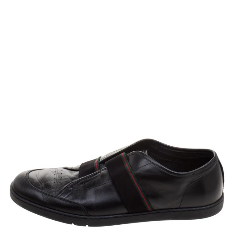 Pre Owned Gucci Black Leather Slip On Sneakers Size 43