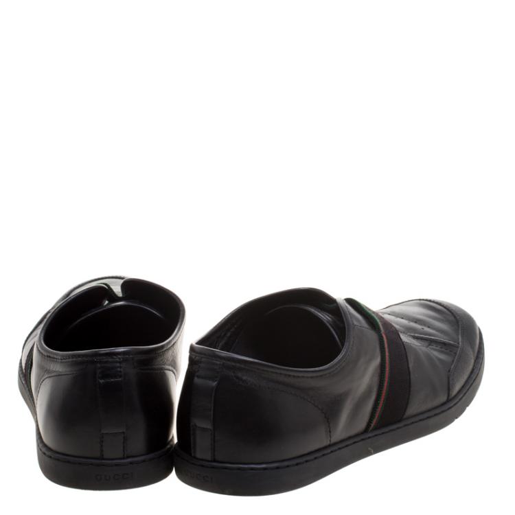 Pre Owned Gucci Black Leather Slip On Sneakers Size 43