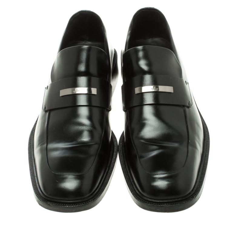 Pre Owned Gucci Black Leather Loafers Size 44
