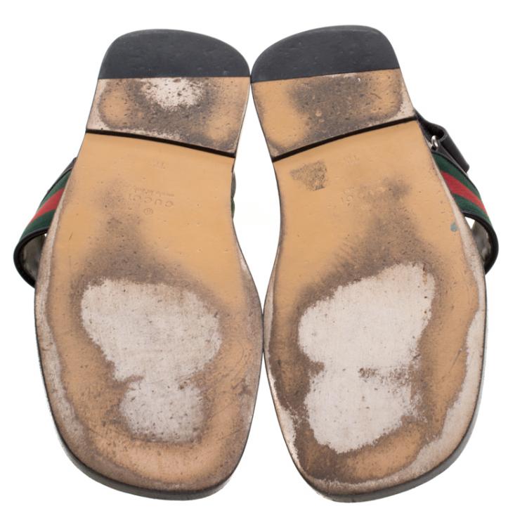 مملوكة مسبقًا Gucci Black Leather Horsebit Web Sandals Size 45.5