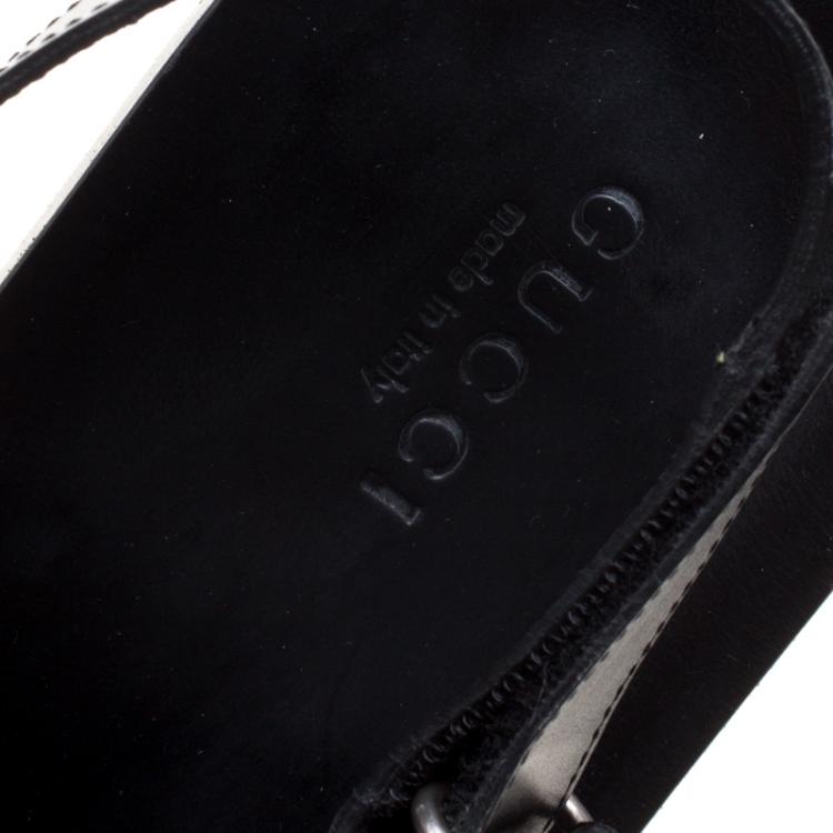 مملوكة مسبقًا Gucci Black Leather Horsebit Web Sandals Size 45.5