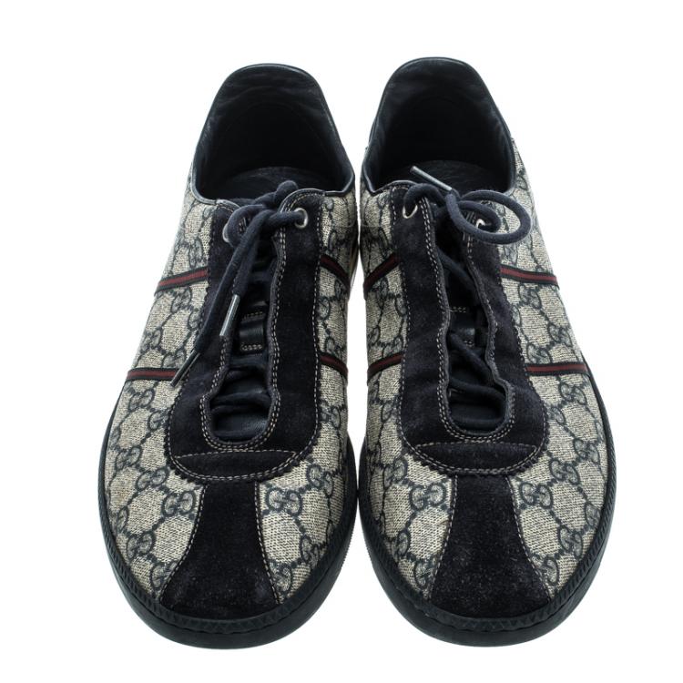 Pre Owned Gucci Two Tone GG Canvas and Suede Low Top Sneakers Size 44