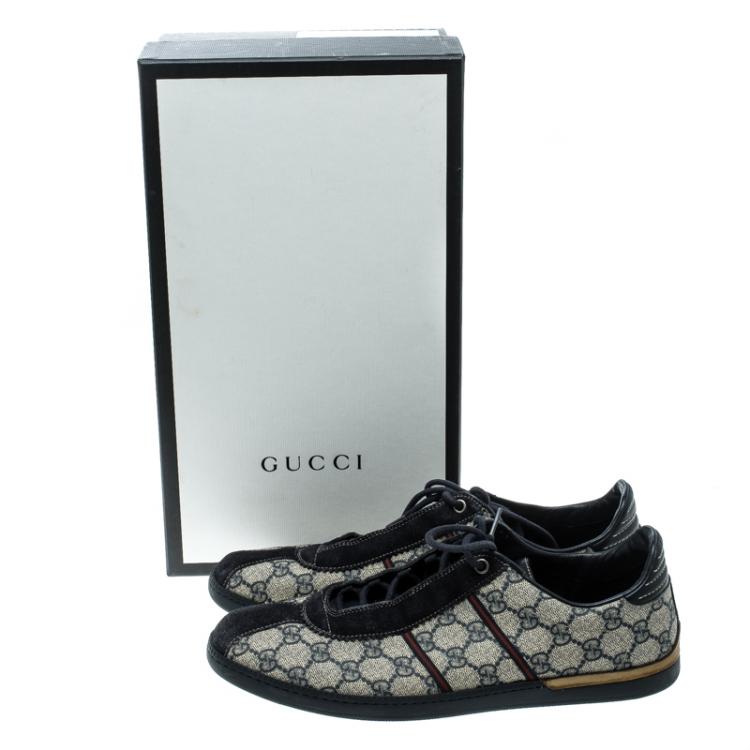 Pre Owned Gucci Two Tone GG Canvas and Suede Low Top Sneakers Size 44