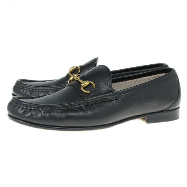 Pre Owned Gucci Black Leather 1953 Horsebit Loafers Size 43