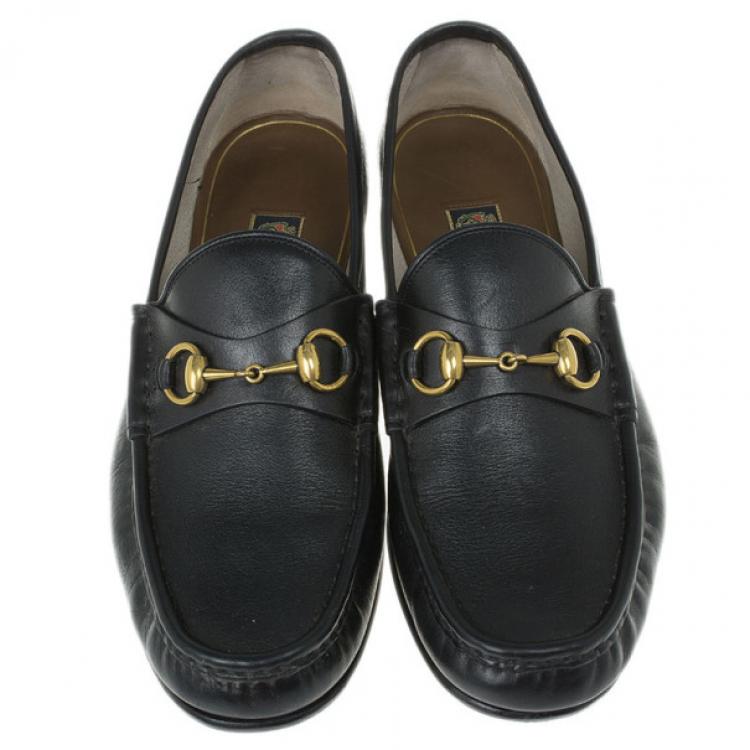 Pre Owned Gucci Black Leather 1953 Horsebit Loafers Size 43