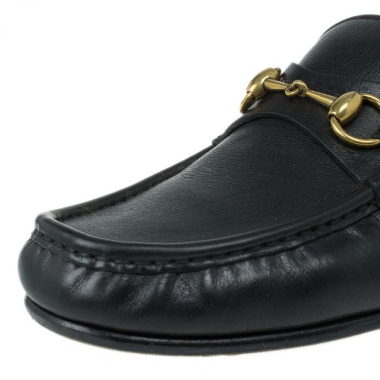 Pre Owned Gucci Black Leather 1953 Horsebit Loafers Size 43