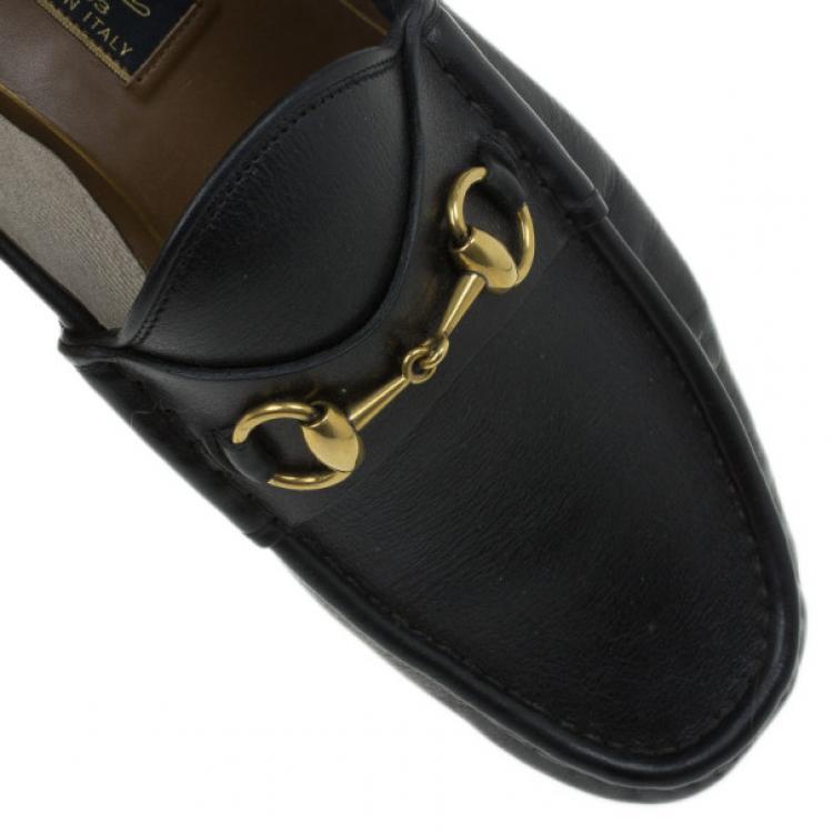 Pre Owned Gucci Black Leather 1953 Horsebit Loafers Size 43