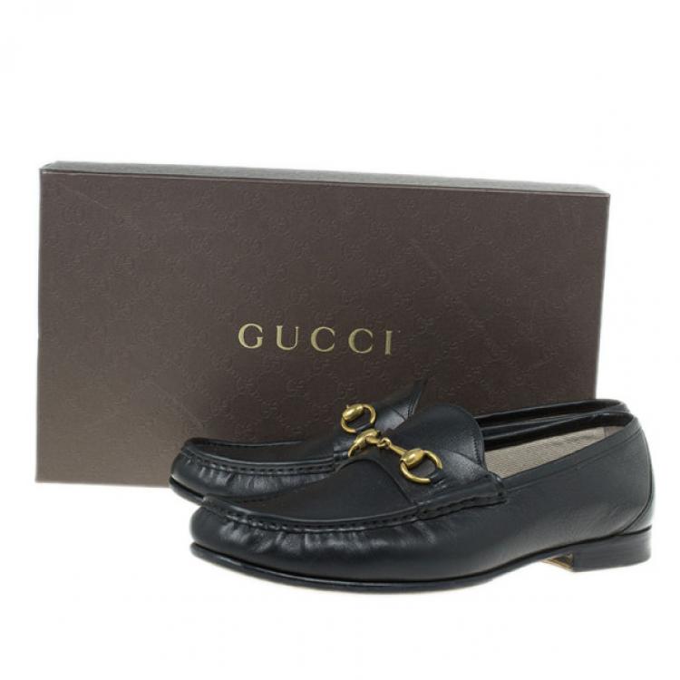 Pre Owned Gucci Black Leather 1953 Horsebit Loafers Size 43