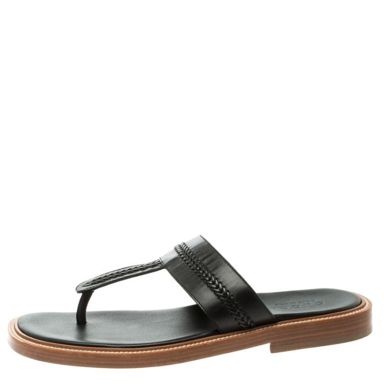 Pre Owned Gucci Black Leather Thong Slipper Size 42