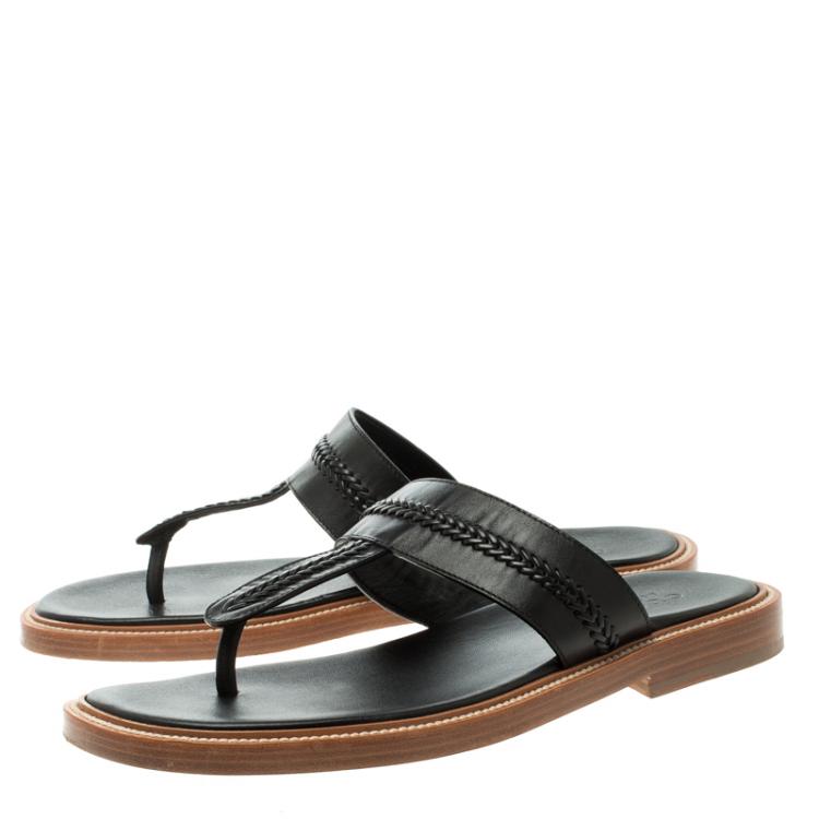 Pre Owned Gucci Black Leather Thong Slipper Size 42